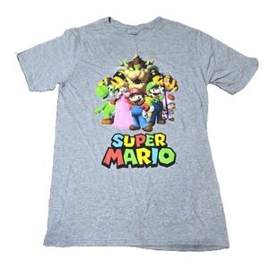 Super Mario Bros T Shirt XL Gray Nintendo Characters Bowser‎ Yoshi Peach NWT